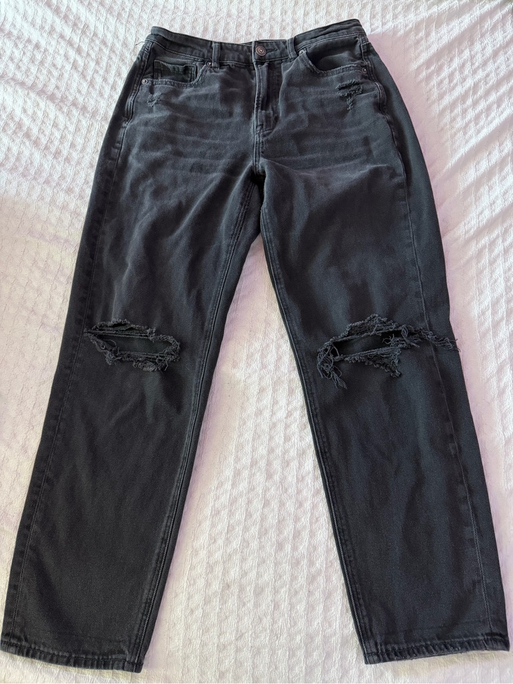 American Eagle Black High-rise Straight Leg Distressed Denim Jeans | size 6